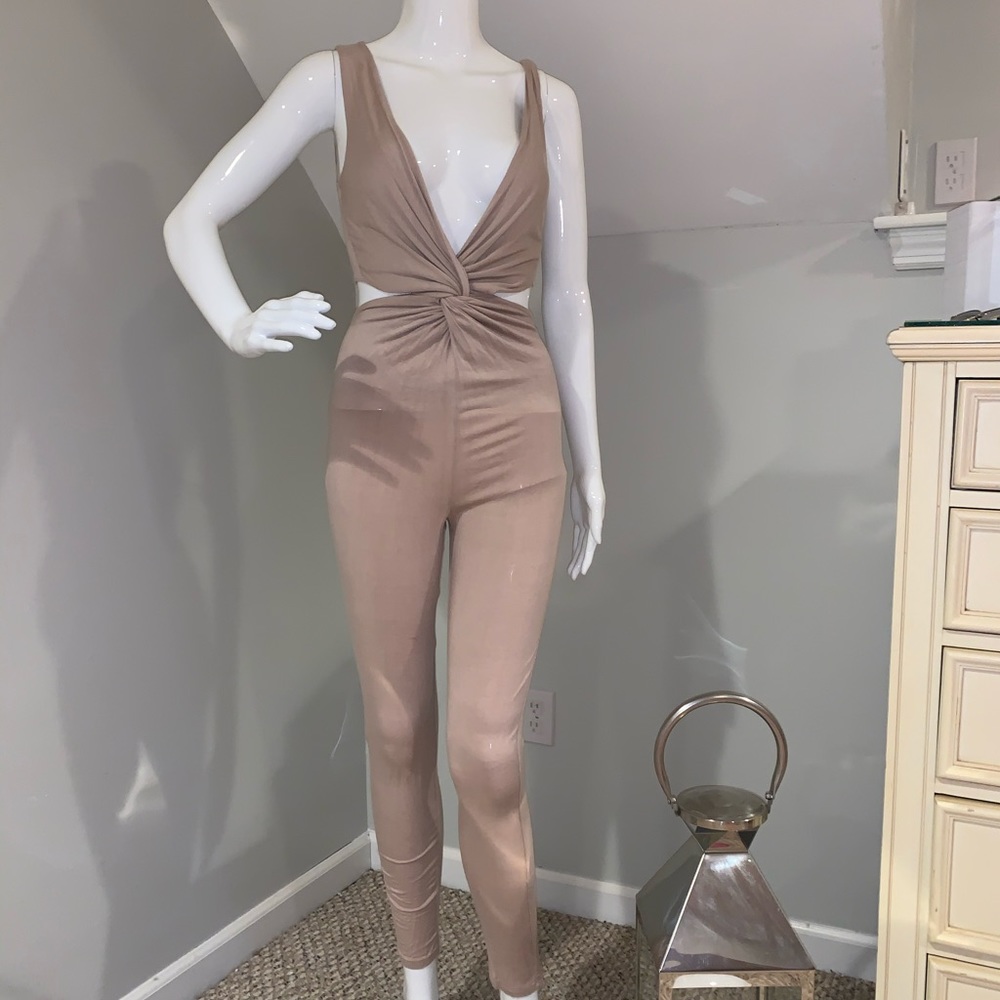 Nude low cut out jumpsuit
